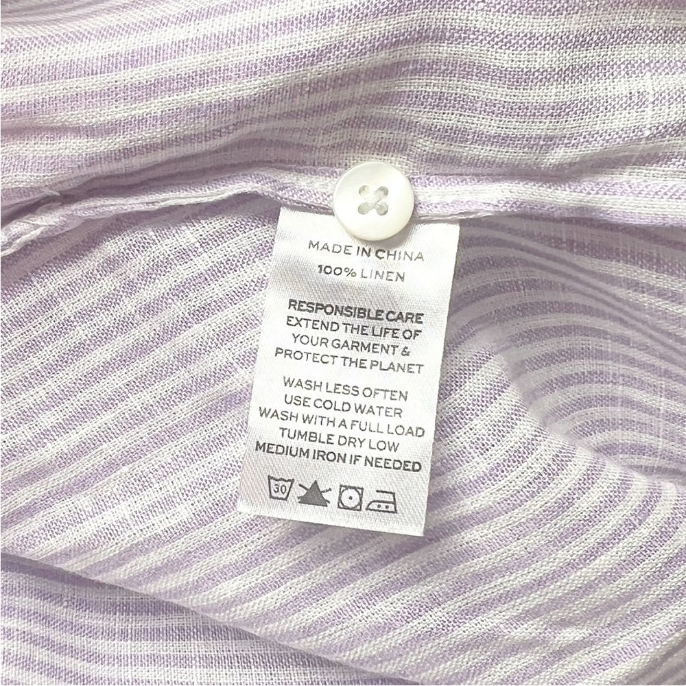 NWT HILL HOUSE Linen Lilac Stripe Short Sleeve Tie Waist Button Up Shirt Dress L - Picture 8 of 8